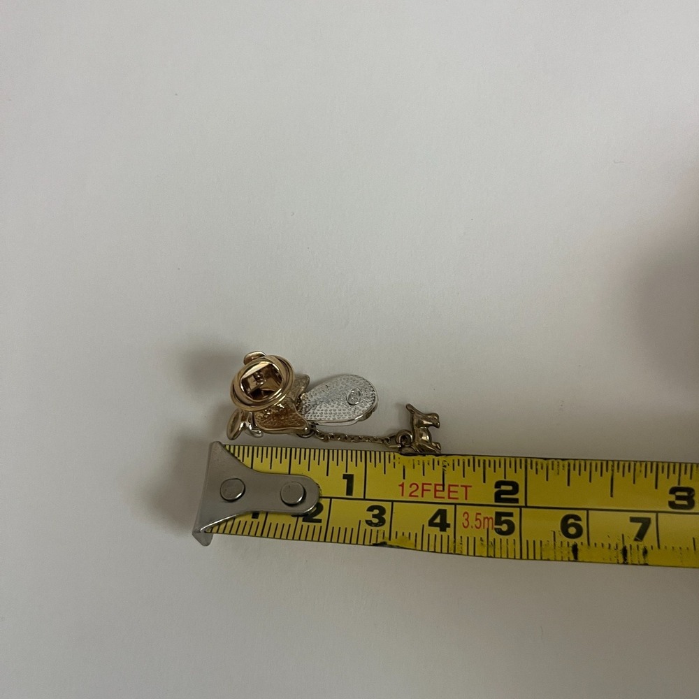 Vintage Two Tone Angel with Dangling‎ Dog Charm Lapel Pin Mixed Metal 1 1/2" - Picture 6 of 7